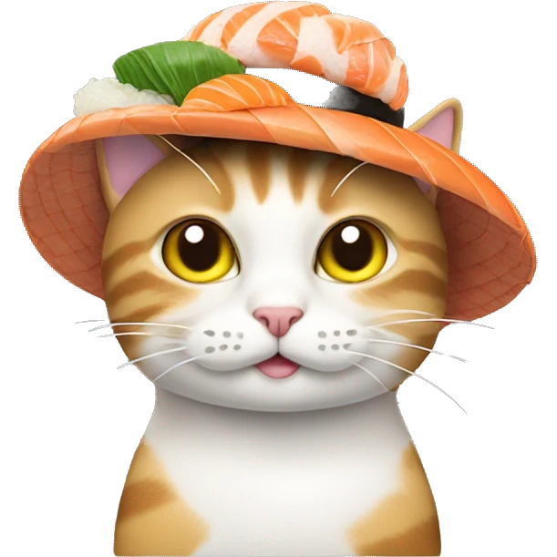 cat wearing a hat made of sushi emoji