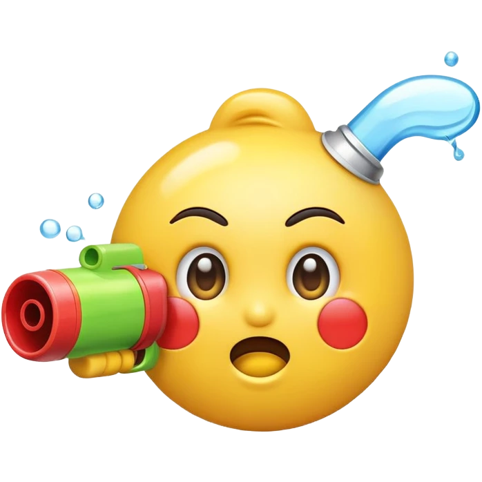Shocked Emoji pointing at me with a water gun and twinkling with one Eye emoji