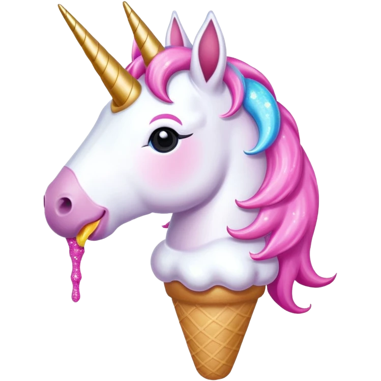 Unicorn eats a pink Glitter icecream emoji