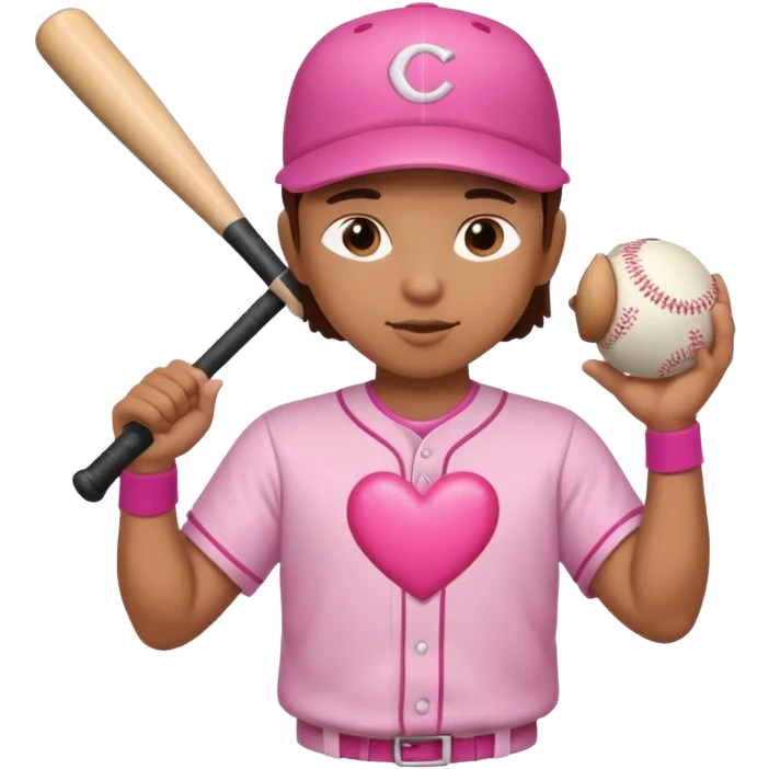 Baseball player hitting a pink heart shaped baseball  emoji