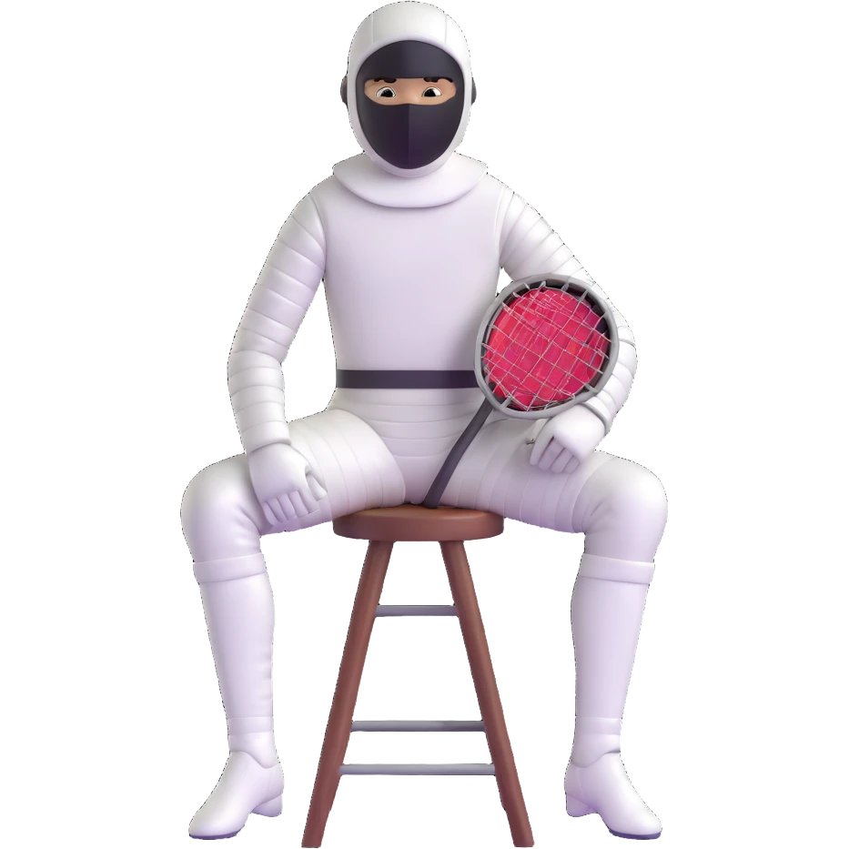 epee fencer sitting on a stool with fencing mask under arm waiting for match emoji