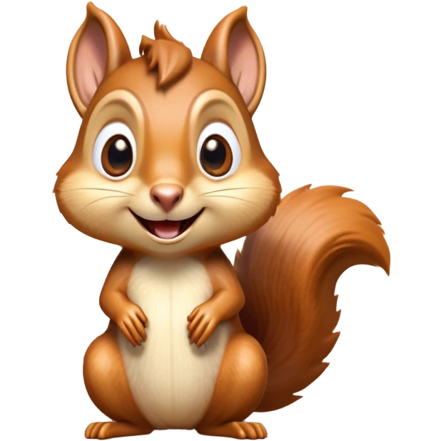 Cinematic Comical Squirrel Portrait Emoji, Head tilted dramatically with an exaggeratedly surprised expression and wide, comical eyes, featuring a petite, sprightly body with a dramatically bushy tail and perky, animated ears, Simplified yet hilariously expressive features, highly detailed, glowing with a slightly sassy woodland glow, high shine, dramatic yet playful, stylized with an air of cheeky forest mischief, soft glowing outline, capturing the essence of a meme-worthy squirrel that looks ready to scamper into viral fame with its playful antics! emoji