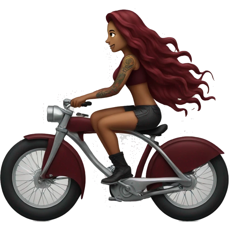 Beautiful tattooed  burgundy long haired woman riding a bike emoji