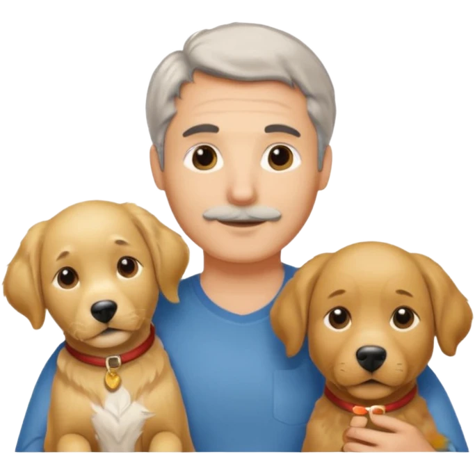 Italian man with salt and pepper hair holding a golden retriever and a labrador  dog emoji