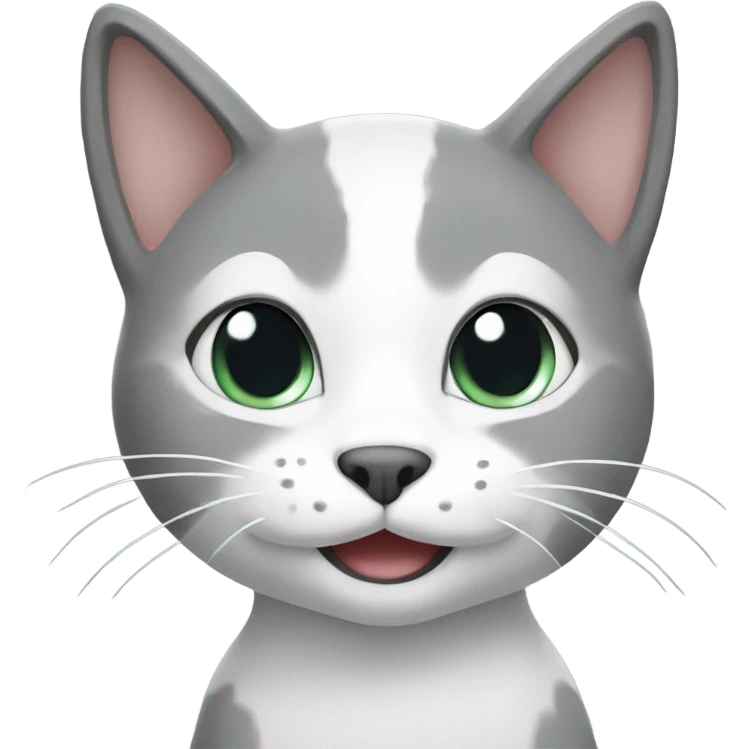 Grey and white cat with smile emoji