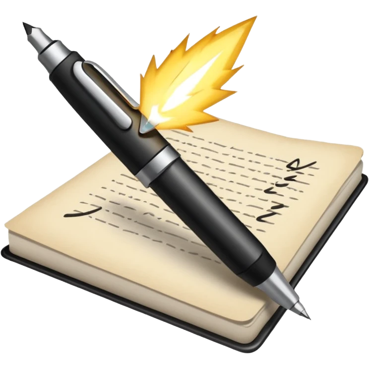 pen writing on a page with a glowing spark emoji