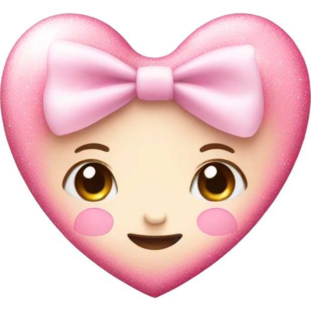 A cute pink baby pink heart with a white bow and sparkly  emoji
