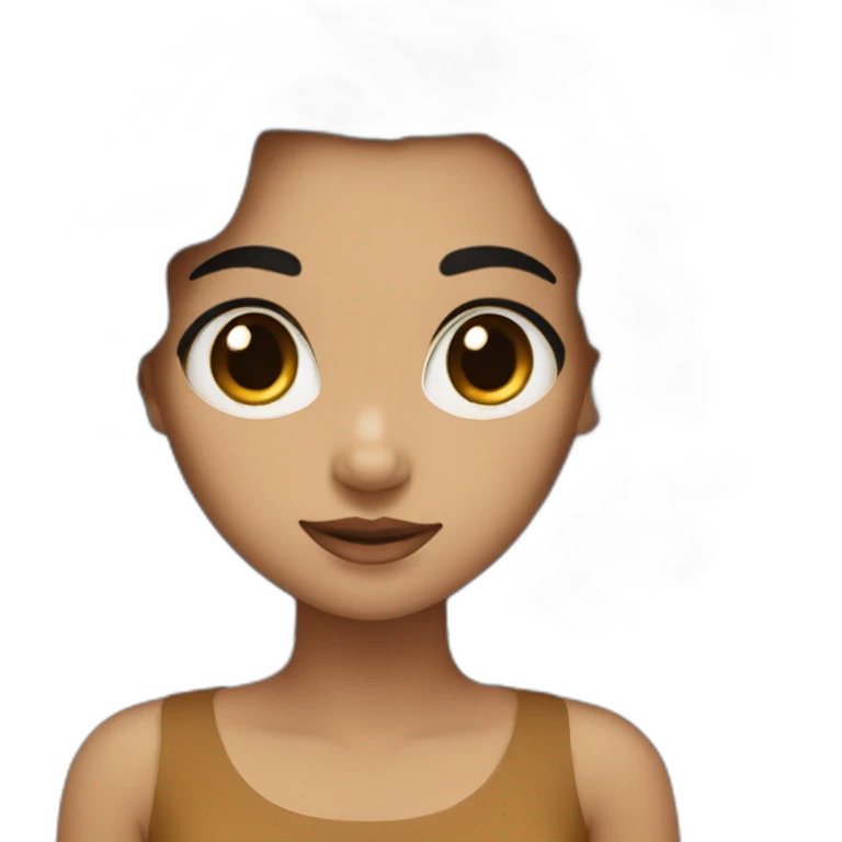 A girl with black hair, brown eyes, and a brown dress emoji