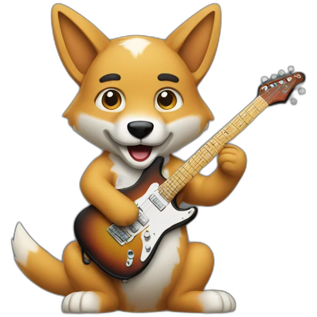 A dingo playing an electric guitar emoji