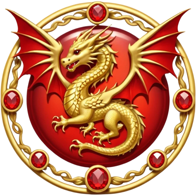 Golden dragon with wings crest / brosch in a circle with red gems and no background emoji
