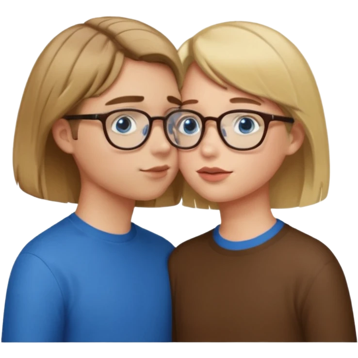una ragazza con il caschetto marrone che bacia un ragazzo con i capelli biondi gli occhiali da vista e gli occhi azzurri emoji