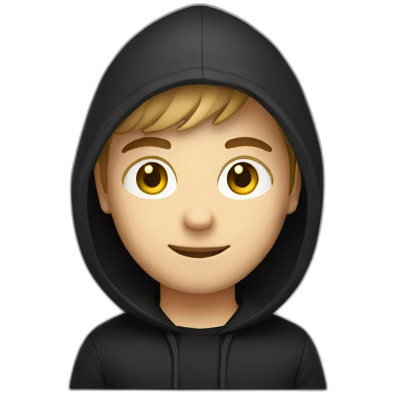 Young white developer with a black hood behind his laptop on a desktop emoji