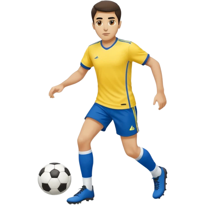 Persian soccer player in full soccer team kit with a yellow top, blue shorts and white socks, no soccer ball emoji