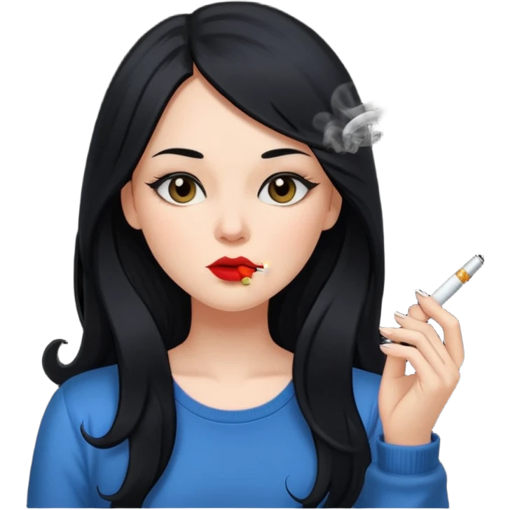 Girl with long black hair smoking cigarette and a vape  emoji