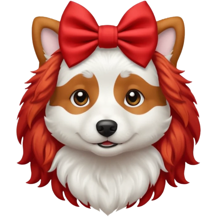 very red long haired white dog with a bow on hair emoji