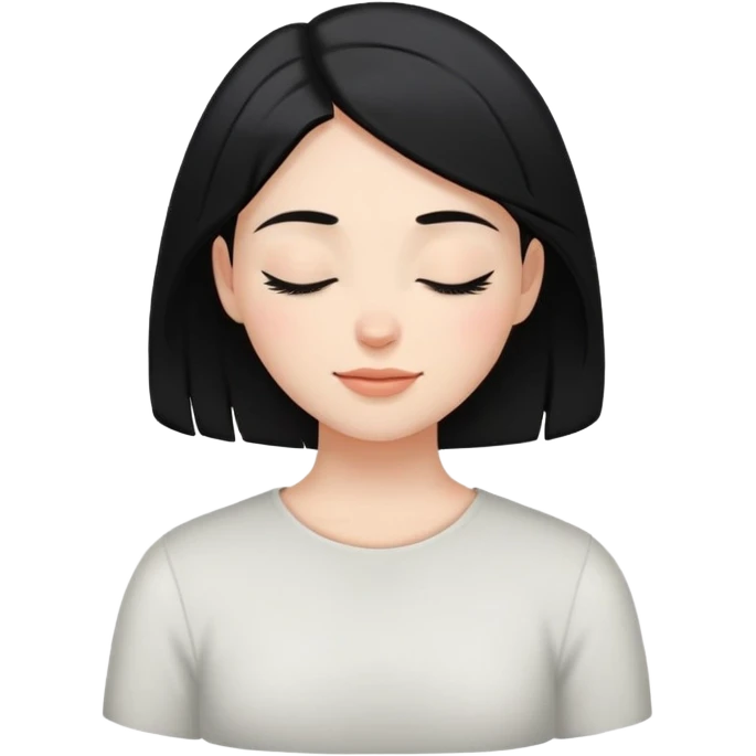 white girl with black hair, eyes closed, gentle smile, calm and serene emoji