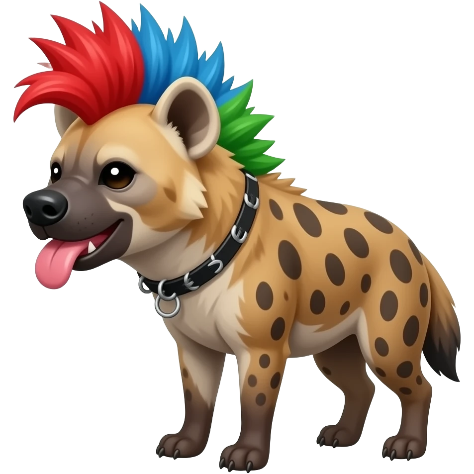 hyène punk cheveux rouge bleu vert qui tire la langue emoji