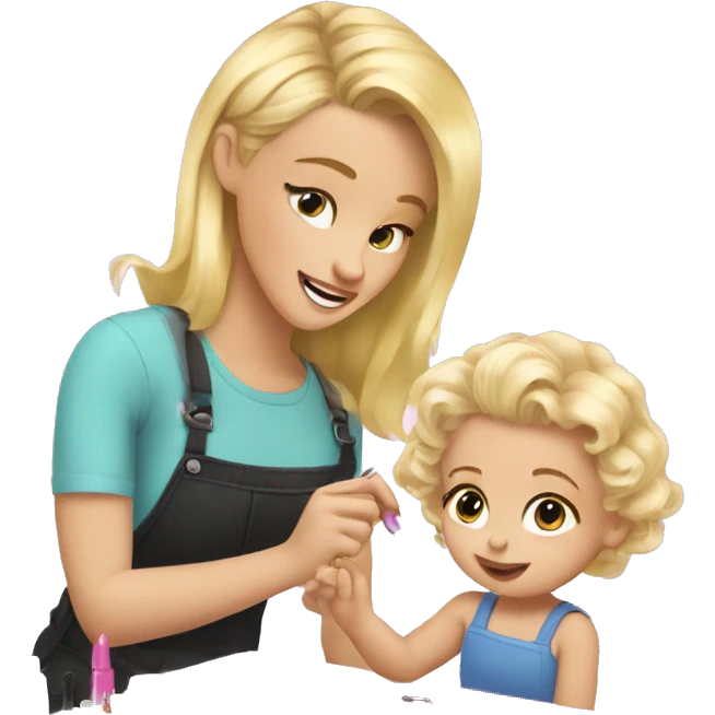 blonde babydaughter gives blonde dad a manicure emoji