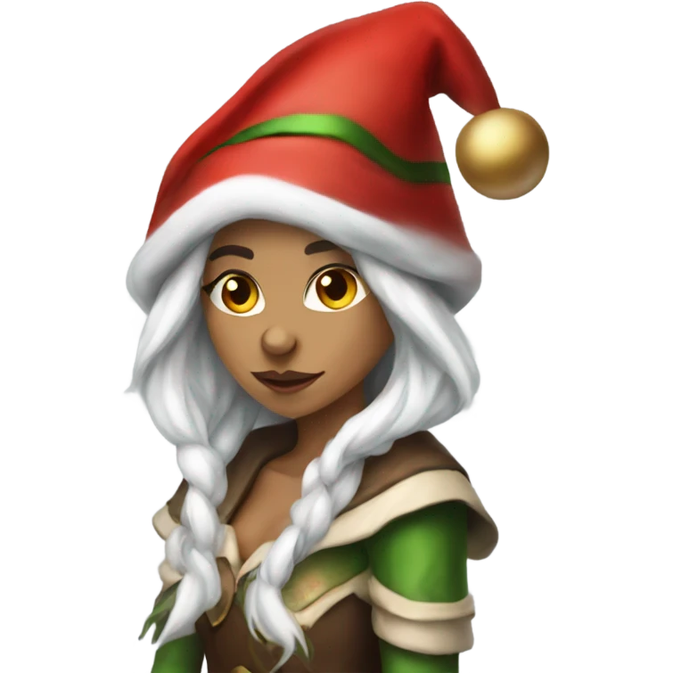 rogue female elf fantasy wearing santa hat emoji