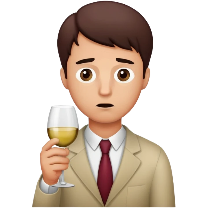 A nervous man holding a wine glass, looking worried and anxious emoji