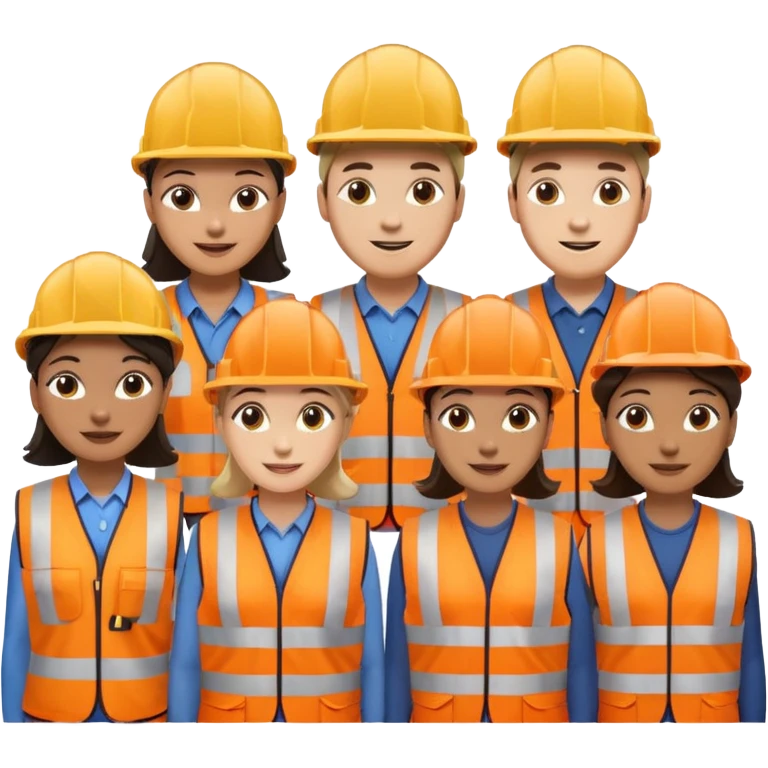 group of railway engineers mixed races and genders behind a table emoji