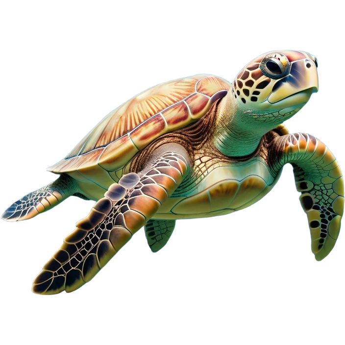 Cinematic Noble Sea Turtle Portrait Emoji, Poised and wise, with a majestic, domed shell adorned with rich, textured patterns and a smooth, ancient body gliding gracefully through the water, deep, reflective eyes exuding calm wisdom, Simplified yet sharp and sophisticated features, highly detailed, glowing with a soft, oceanic glow, high shine, intelligent and graceful, stylized with an air of timeless marine majesty, focused and serene, soft glowing outline, capturing the essence of a watchful and confident sea guardian that appears ready to glide out of the screen with effortless authority! emoji