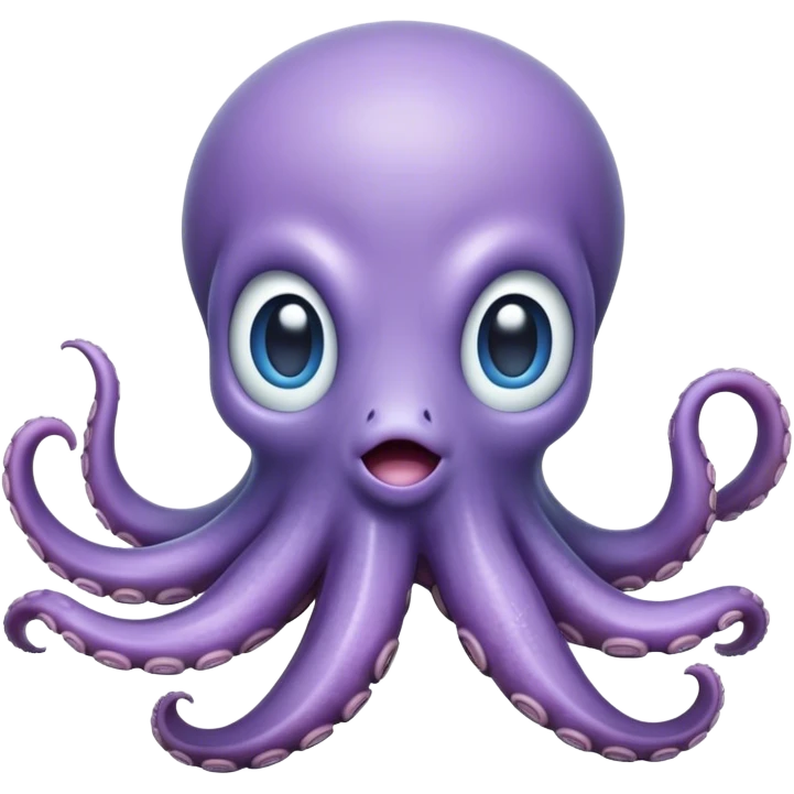 Cinematic Comical Baby Octopus Portrait Emoji, Tentacles slightly flared in a playful, exaggerated gesture, featuring a light blue-purple, rounded body with dramatically wide, hilariously expressive eyes full of surprise and innocent mischief, Simplified yet hilariously endearing features, highly detailed, glowing with a soft oceanic radiance, high shine, dramatic yet lovable, stylized with a dash of whimsical underwater mischief, soft glowing outline, capturing the essence of a delightfully silly little octopus that looks like it just made a clumsy, adorable mistake! emoji