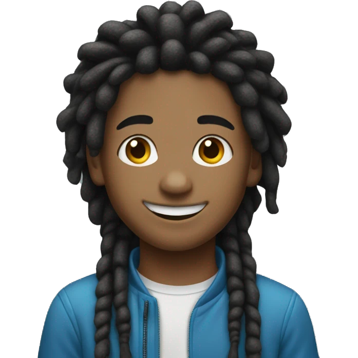 smiling boy with dreadlocks wearing AT&T clothes emoji