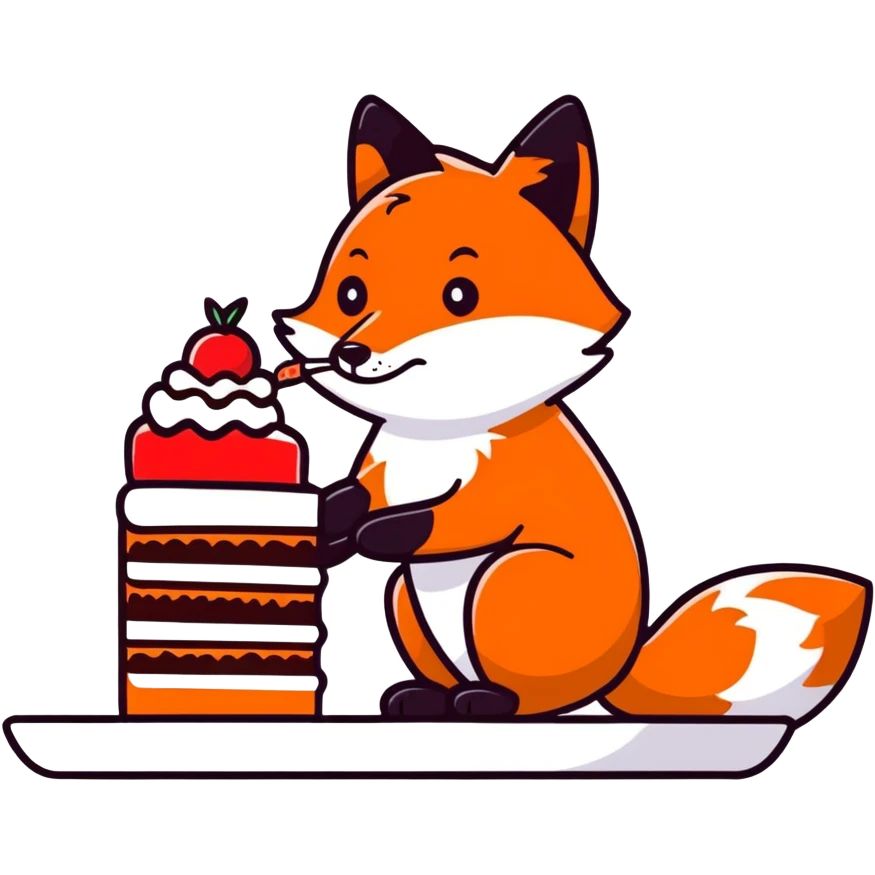 Red fox eating cake slice emoji