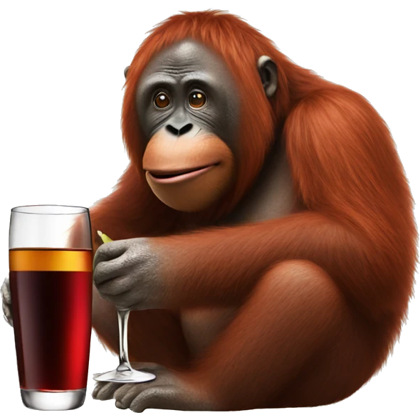 Orangutan drinking wine with penguin emoji
