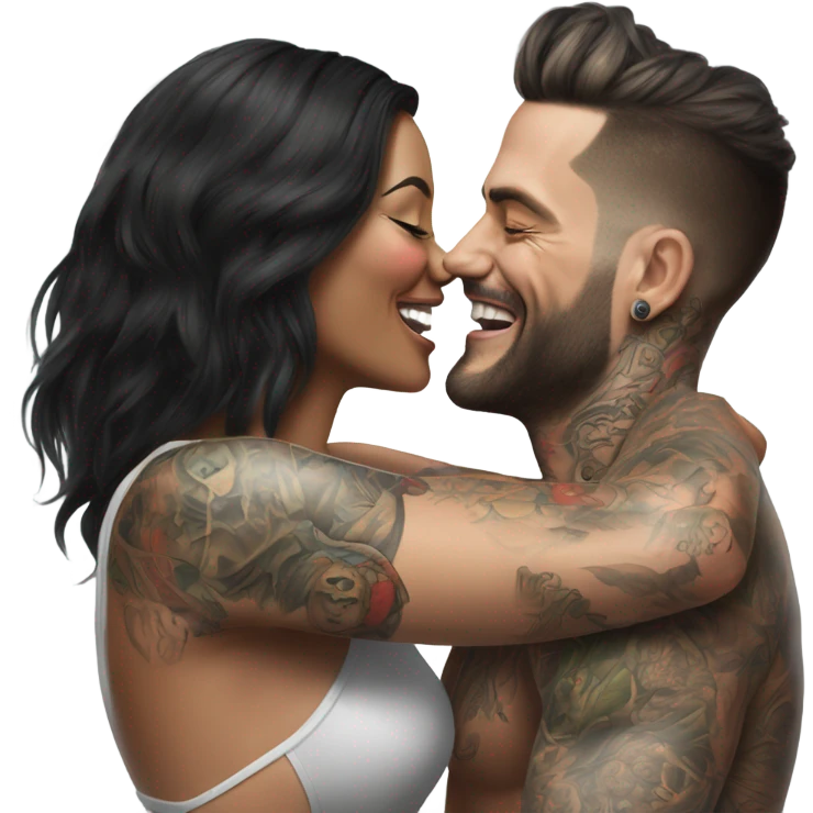 Hyper Realistic beautiful woman tickling a very handsome tattooed man emoji