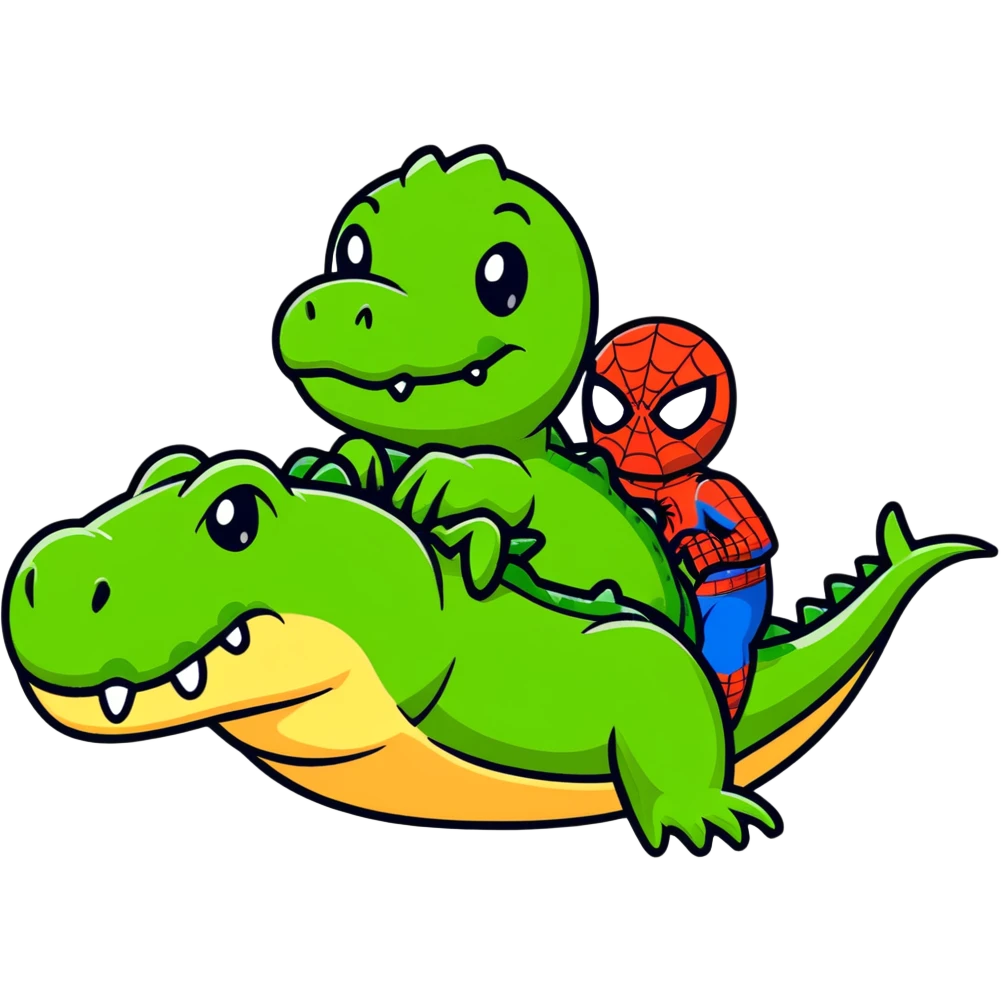Spider-Man on a crocodile with playful expression emoji