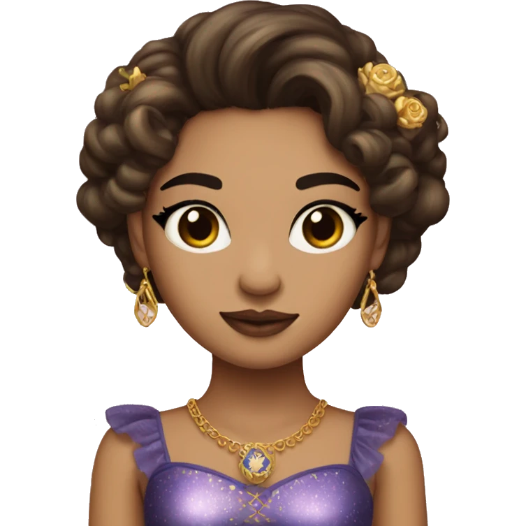Create the zodiac sign leo as a brunette girl with elaborate makeup and dress that matches the zodiac sign  emoji
