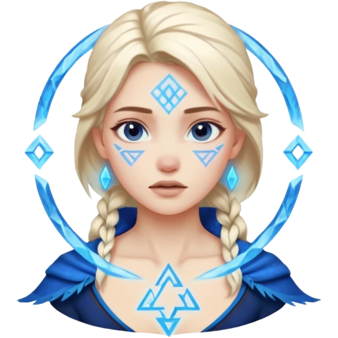 Woman frozen mid-spell, glowing runes around her body, charged silence emoji