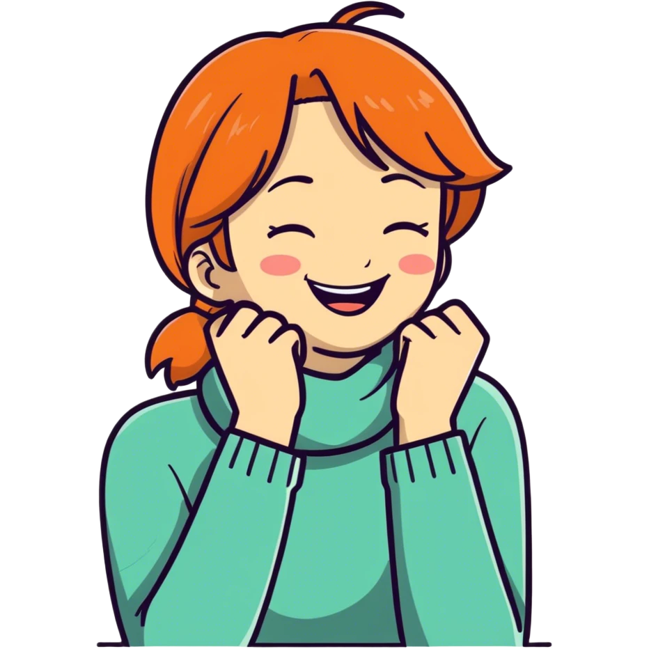 girl laughing with hands in her neck emoji