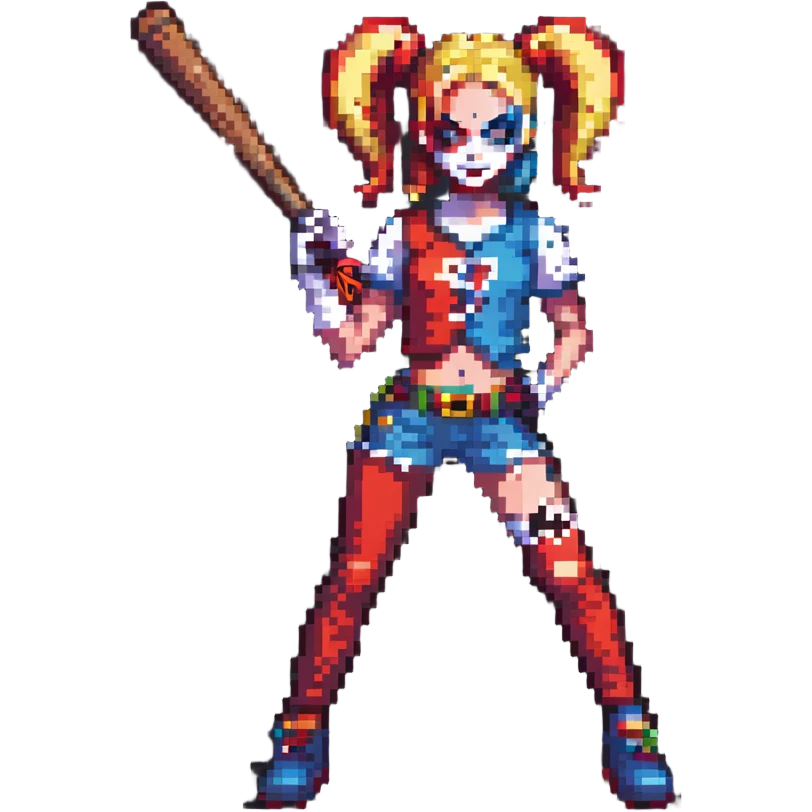 Harley Quinn character with baseball bat emoji