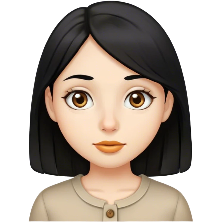 Uma menina dos cabelos médios preto, olhos castanho escuro nariz de batata boca grande média, olhos puxados emoji