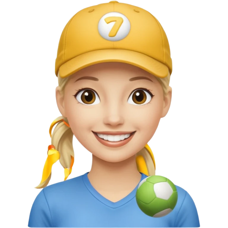 blond woman, pony tail, ball cap emoji