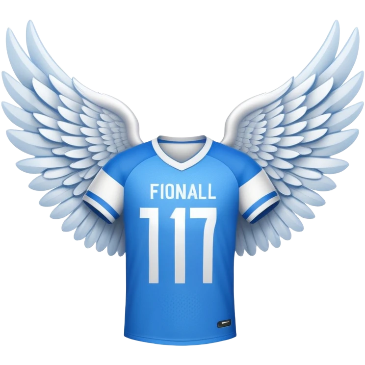 White and blue football shirt with angel wings symbol emoji