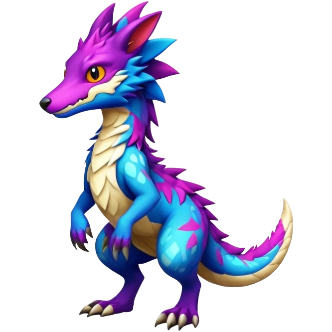 a colorful edgy cute vernid-sergal-fionbri-creature with splash patterns full body emoji