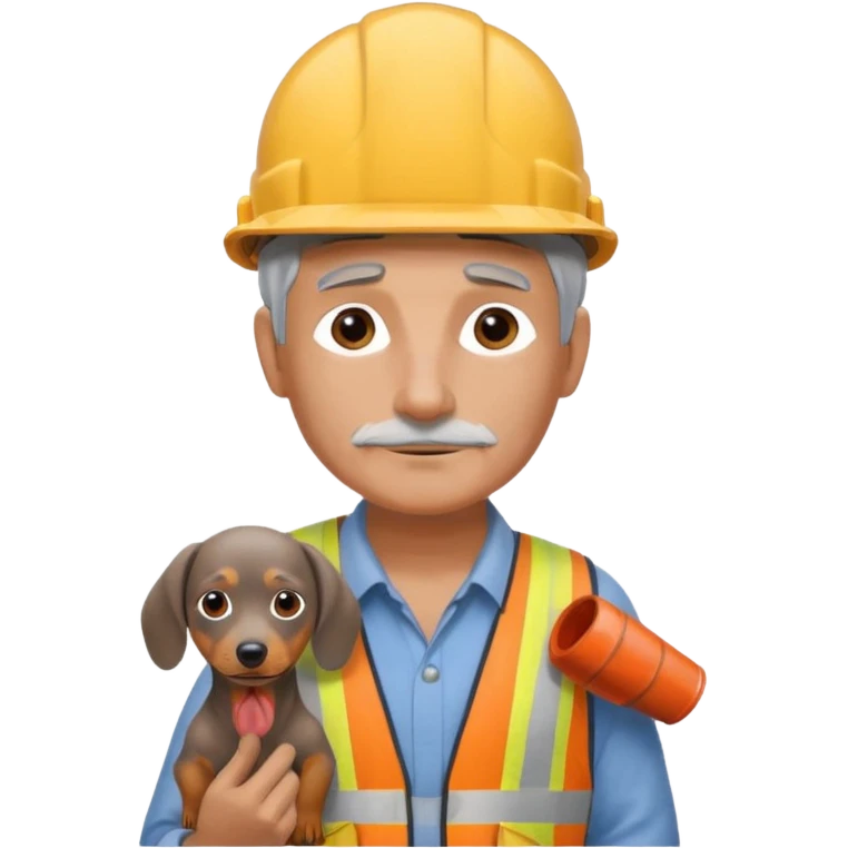 Construction worker with gray hair and weiner dog emoji