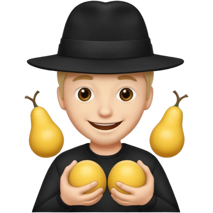 superstitious smiling man in black hat squeezing his testicles emoji