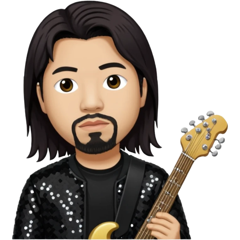 Chi Cheng from Deftones with long dark brown hair, light skin, black sequin outfit emoji