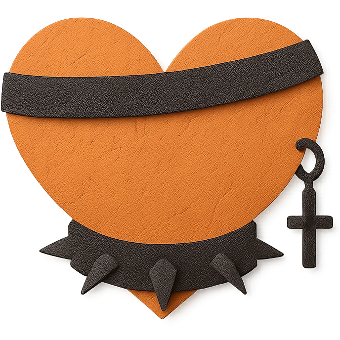 an orange heart with goth accessories, paper craft style, layered paper look emoji