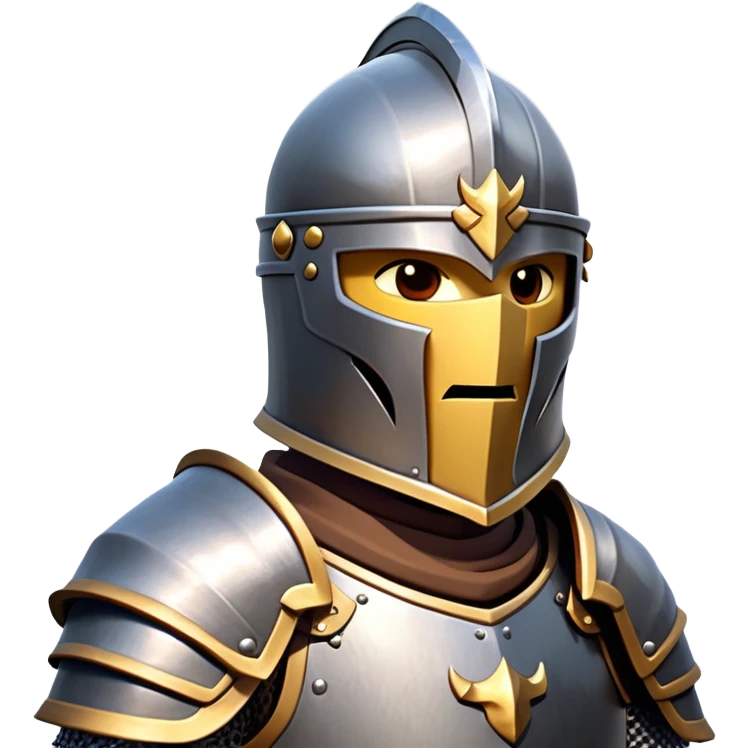 clash-of-clans-aesthetic_-cinematic-fearsome-and-majestic-knight-bust-portrait-emoji, rendered in a flat, vector-style with minimal shading and bold, simplified shapes, depicting a battle-ready medieval knight with steely eyes and intricate armor, mounted on a warhorse reflecting sunlight over a misty battlefield. emoji