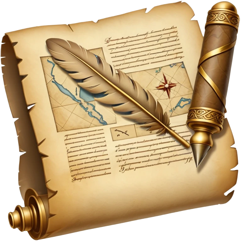 An icon featuring an ancient scroll, a quill, and a historical map, symbolizing the study of history. The design includes a timeline with key historical events and artifacts, capturing the essence of the past. Transparent background highlights the exploration of historical events and knowledge. emoji