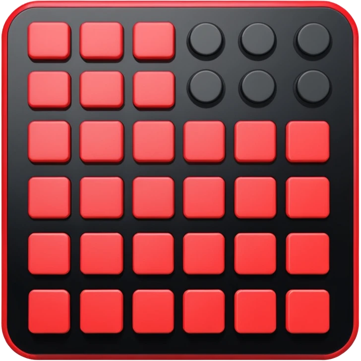 Create a clean, simple emoji of a digital percussion octapad with 6 pads. Flat design, rounded shapes, red and black colors, white background. With this kind of inclination emoji