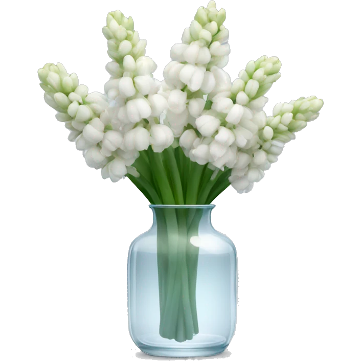 A clear vase holding a bunch of white hyacinths emoji