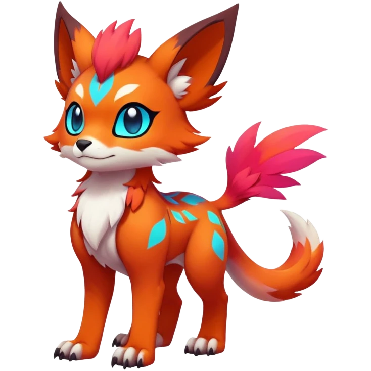 Male Neon-colored multi-colored cute cool exotic Falvie-Fionbri-fantasy-creature-fursona-Fakémon-Pokémon, full body, with markings emoji