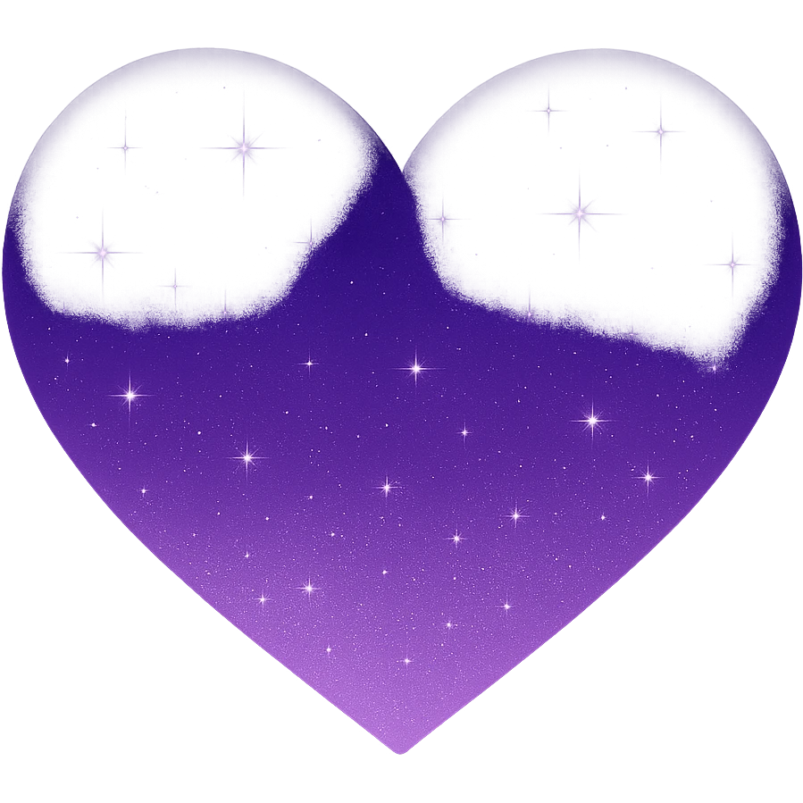Modify the heart with a night sky gradient to a purple night theme with a purple gradient, more stars, and a soft glow. Remove the background entirely yellow emoji